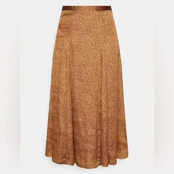 Banana Republic Midi Skirt Satin Godet Tan Brown Black Animal  Print Size 0 NWT - Picture 16 of 16